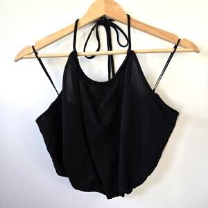 Zara Top Womens Medium Black Cropped Halter Lightweight Minimalist Open Back